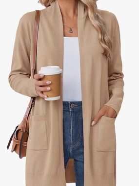 CLOTH by DESIGN Women's Beige Open-Front Long-Sleeve Coatigan. Size: Small